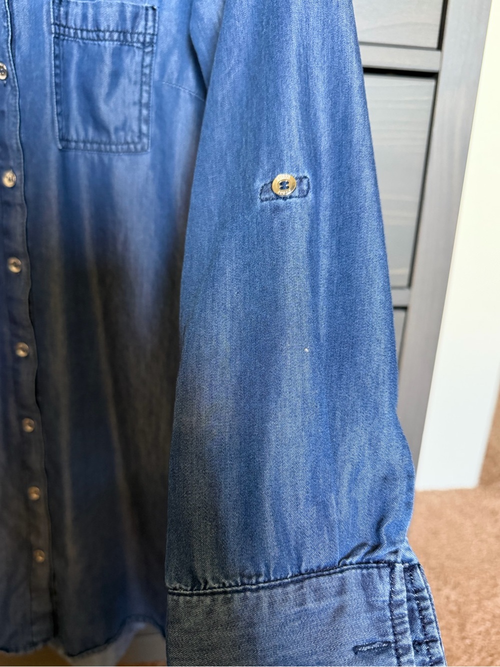 Guess Blue Chambray Button-Front Mini Dress - Picture 3 of 9